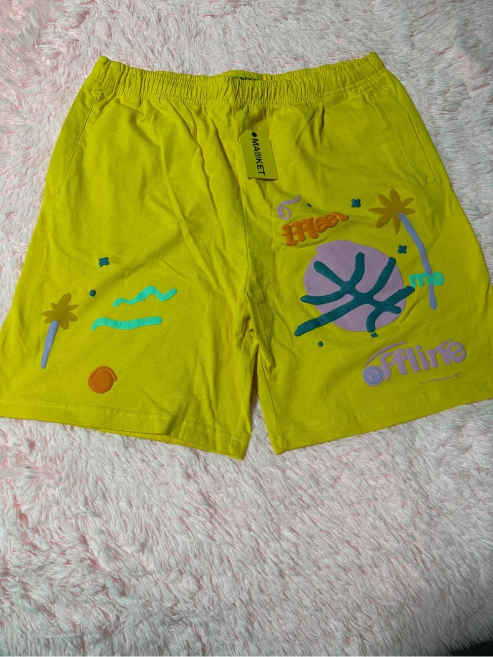MArket Lime Green Graphic Swim Trunks with Multicolor Prints